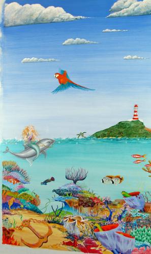 Fantasy Sea World.  Acrylic on Plaster 240cm x 150cm