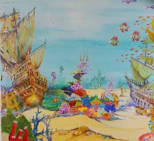 Fantasy Under the Sea World. Acrylic on Plaster 200cm x 200cm