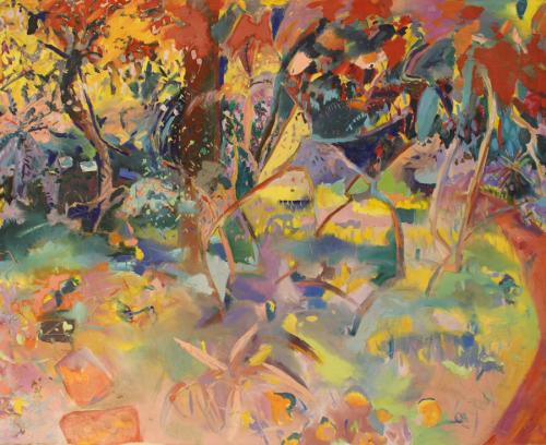 Fox Rose Hill Gardens in summer. Oil on Canvas.145 x125cm