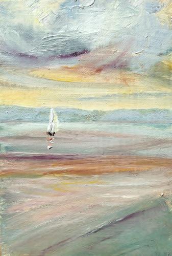 Lone Boat. Oil on Board 18 x 12cm