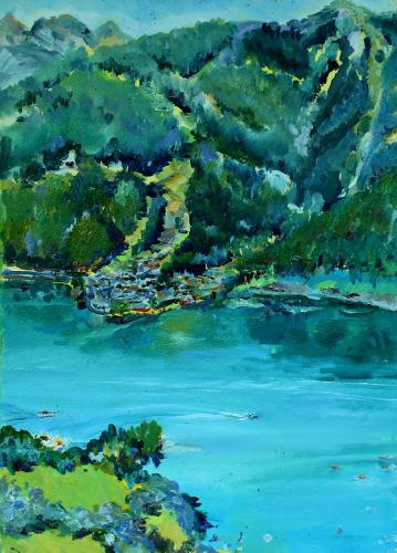 Looking down at Zell am See. Oil on Paper. 36 x 26cm