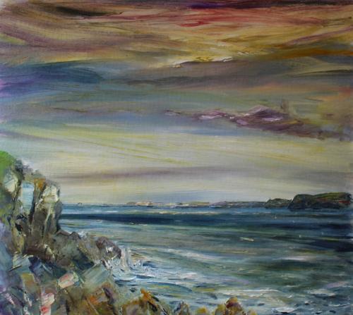 Newquay Headland. Oil of Board. 56 x 46cm