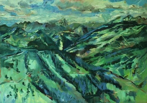 Summer view from Schmittenhöhe. Oil on canvas sheet.  36 x 25cm