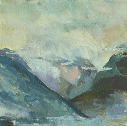 Towards Zell am See. Oil on Paper. 13 x13cm