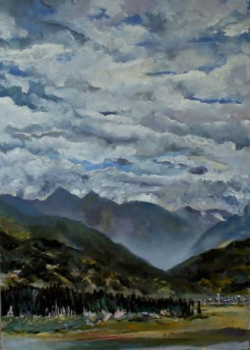 Towards Zell am See Mist. Oil on Board. 26 x16cm SOLD